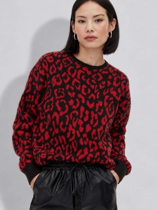 Diesel Sweaters - DIESEL Red Leopard 100% Alpaca Wool Crewneck Sweater Size S NWT